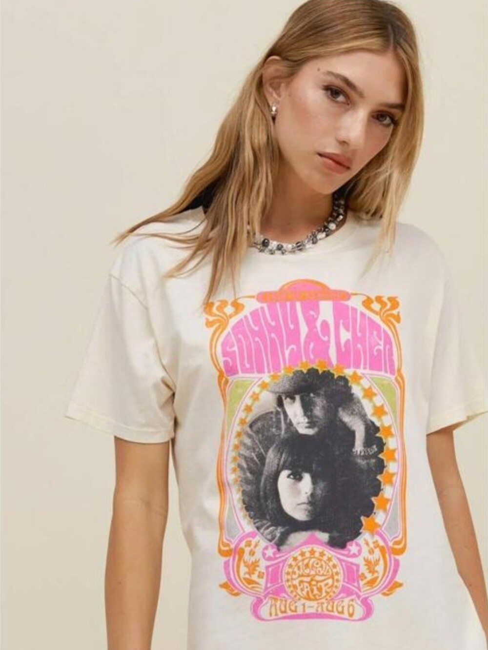 🍁 NWT|  Daydreamer ♡ Sonny & Cher Melody Fair Vintage Graphic Tee Cream